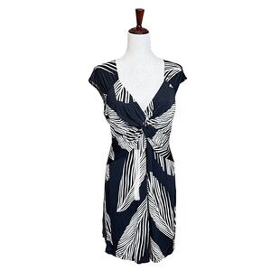 BCBGMaxAzria Petite Twist Front Tropical Rayon Dress. Black Tan Size LP #1181